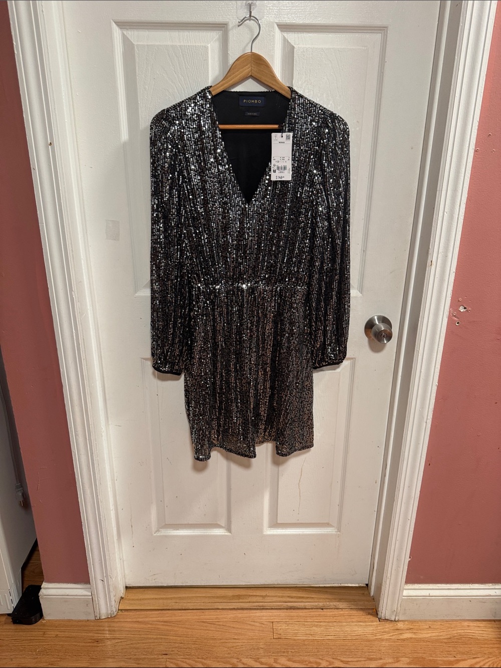 Piombo Silver Sequin V-Neck Mini Dress